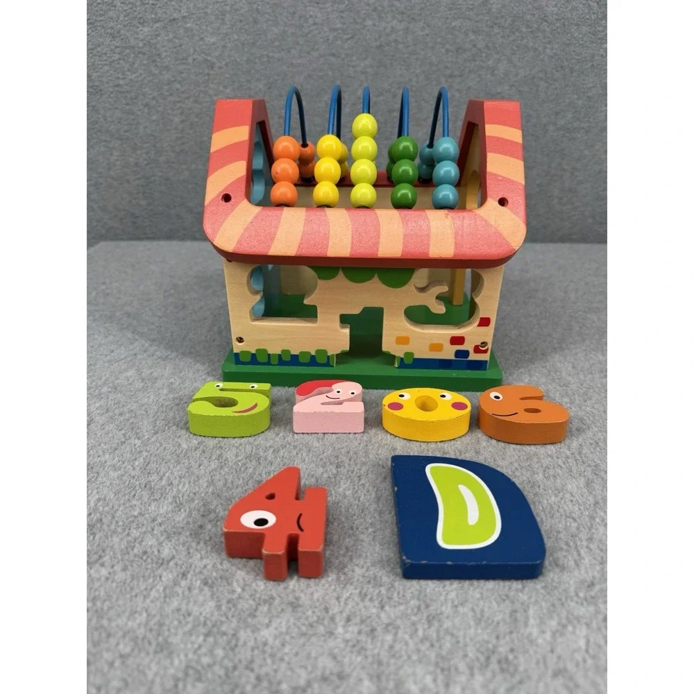 Wooden Shape Sorter House Bead Maze Activity Cube Numbers‎ ABC Blocks